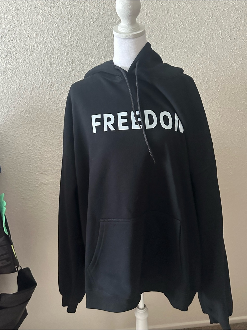 Freedom Black Pullover Hoodie with Bold Chest Text